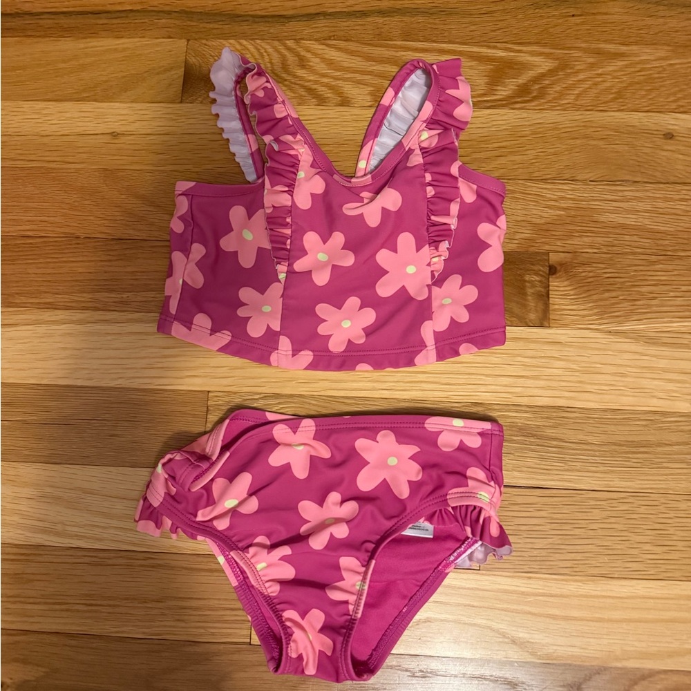 GAP Pink Floral Ruffle Swimsuit Set